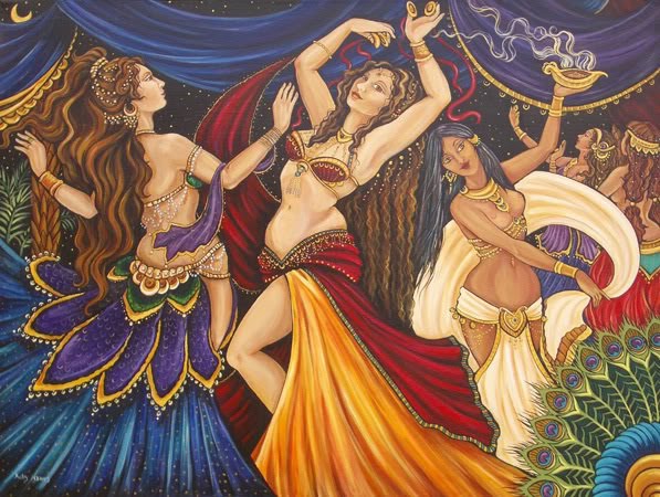 colorful painting of belly dancers